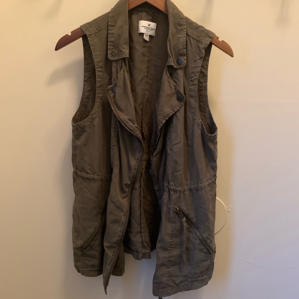 Asymmetric olive green utility vest